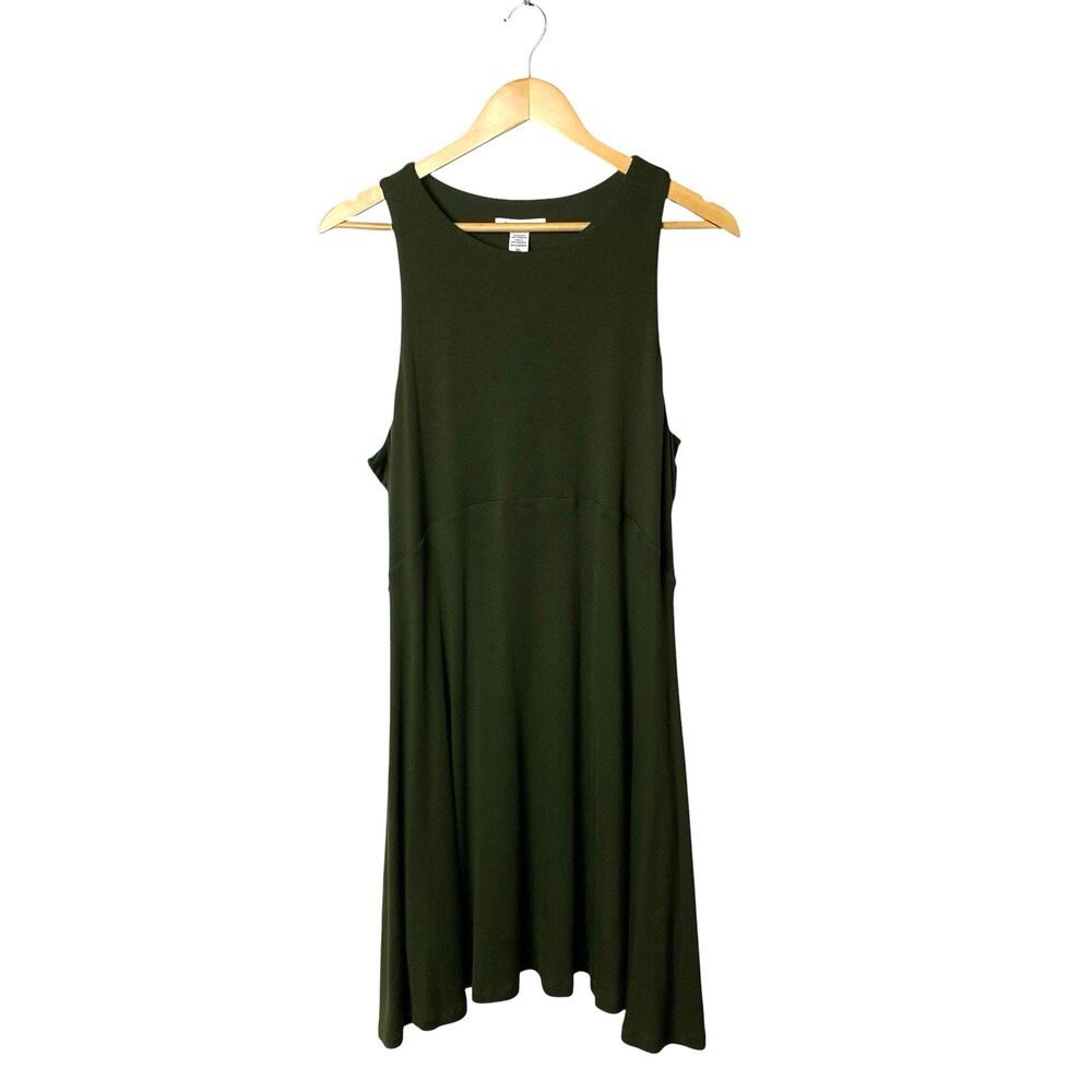 Athleta Santorini Thera Dress XL Olive Green Modal Sleeveless Fit Flare Stretch